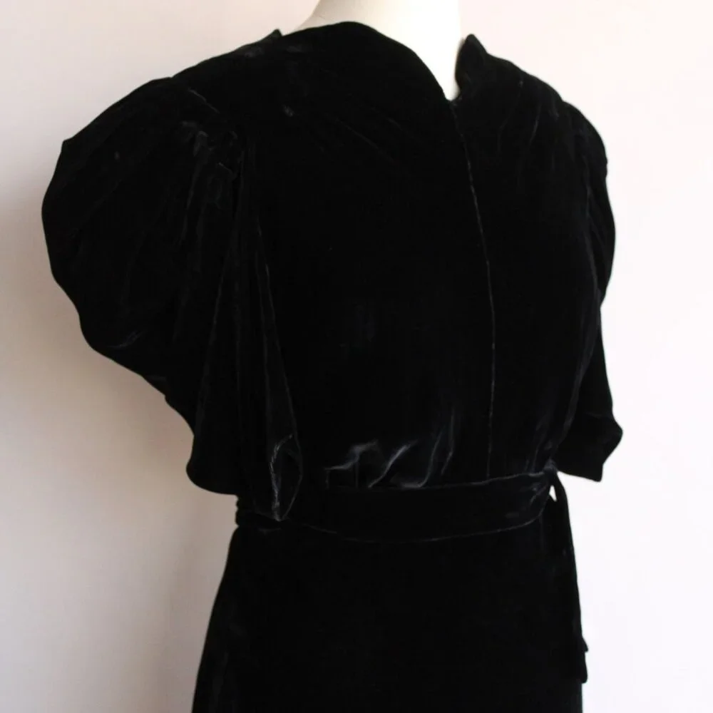 Vintage 1930s Dress, Kiviette Black Silk Velvet Rare Full Length Gown, Couture - Picture 12 of 13